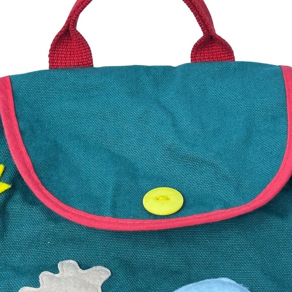 Stephen Joseph Kids Backpack Canvas Felt Moose Nature Green Yellow Red Straps - Picture 3 of 15